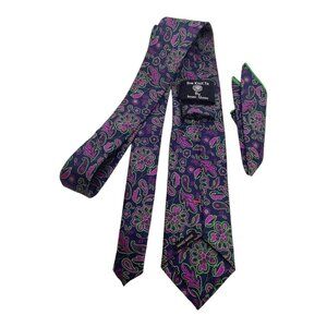 🆕️IMANI UOMO Purple Paisley Set H.M Tie 60"/ 3.5" & Pocket Square 9.75" SQR